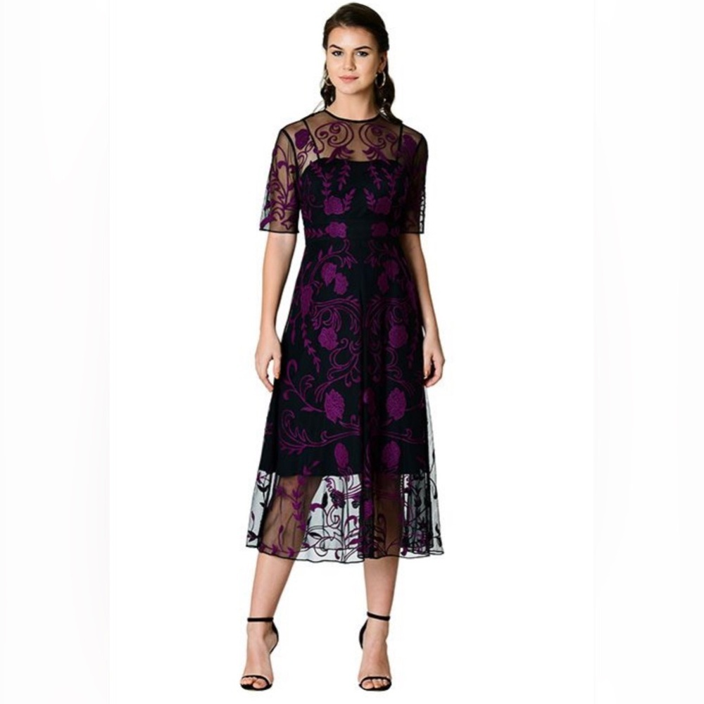 eShakti Wayward Fancies | Embroidered Purple Dress | Size: Medium